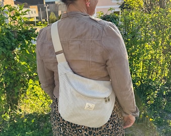 FRIEDA Marsupio estivo a righe beige // Marsupio grande da donna, borsa a tracolla, marsupio, cintura beige pastello
