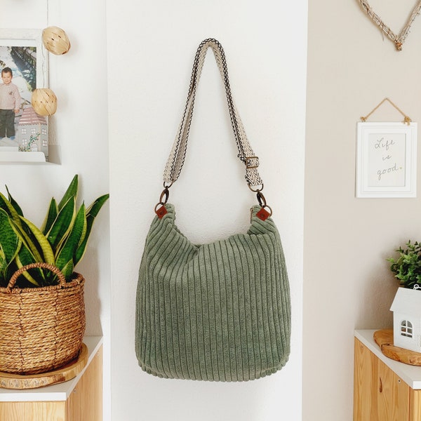 ELSA shoulder bag wide corduroy sage // women's shopper bag handbag shoulder bag cord bag Boho Skandi sage green light green