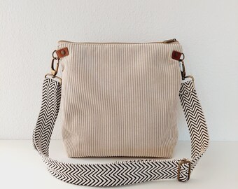 Shoulder bag MILLA UNI Cord light beige // Ladies shoulder bag, handbag, crossbody bag, beige, boho, scandi, zigzag