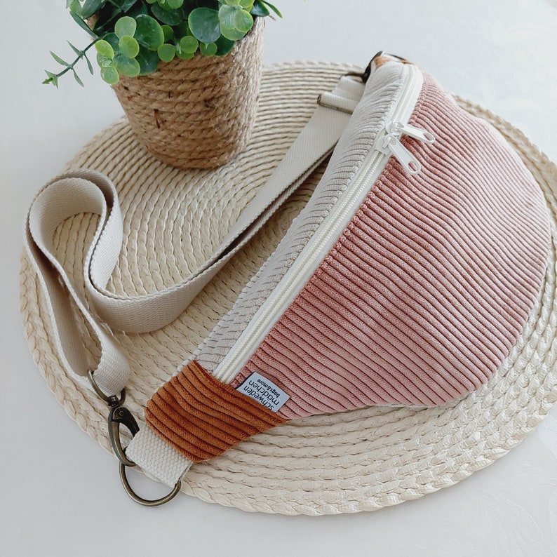 PIPPA Hipbag Colormix Cord rosé/rost/hellbeige // Bauchtasche Crossbody Tasche Gürteltasche Handtasche Damen Skandi Boho rosa beige rost zdjęcie 4