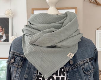 Sciarpa in mussola HANNA UNI Light Antique Mint // Sciarpa da donna, sciarpa con collo a scialle, sciarpa triangolare, copri allattamento in mussola