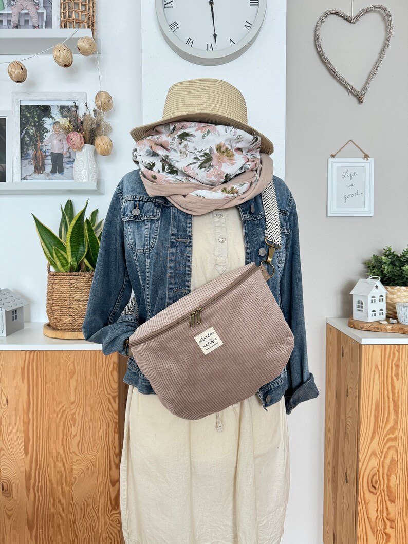 LENE Hipbag Cord Sandbeige // Bauchtasche Crossbody Tasche Gürteltasche Handtasche Damen Skandi Boho beige braun minimalistisch schlicht zdjęcie 7