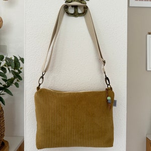 FINE Crossbag Cord senf// Damen Schultertasche,Handtasche,Crossbody Tasche,Tasche vegan,minimalistisch,gelb,braun,Boho,Skandi,Zickzack zdjęcie 6