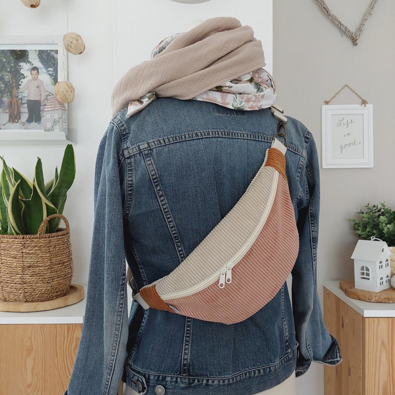 PIPPA Hipbag Colormix Cord rosé/rost/hellbeige // Bauchtasche Crossbody Tasche Gürteltasche Handtasche Damen Skandi Boho rosa beige rost zdjęcie 7