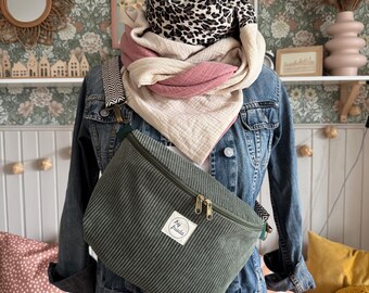 Riñonera LINNEA Cord verde caña // Riñonera bandolera para mujer, riñonera, cinturón, verde oliva pastel