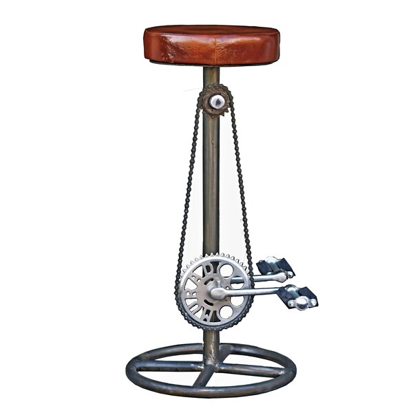 Bicycle Bar Stool, Steel, Leather, Pedal Footrests