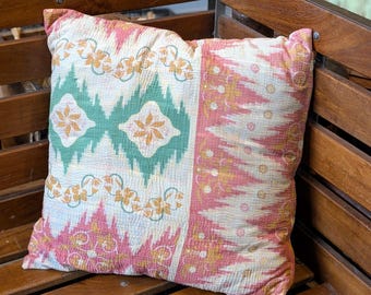 Funda de cojín decorativa Kantha de 50 x 50 cm, funda de cojín decorativa, funda de tapicería, India, saris antiguos, cojín decorativo