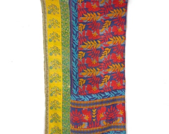 Couverture Kantha vintage 132 x 224 cm, jeté de lit, couverture, plaid, saris, Inde