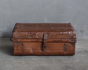 Baúl vintage de metal marrón de la India – Almacenamiento y decoración, 61x37x26 cm – Baúl original de la India, único, caja de metal