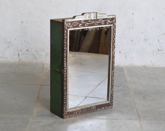 Vintage mirror cabinet, wall-mounted, indian, light green