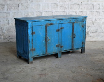 Blaues Sideboard aus Holz, Holzschrank, Original, Unikat aus Indien, Vintage, rustikal