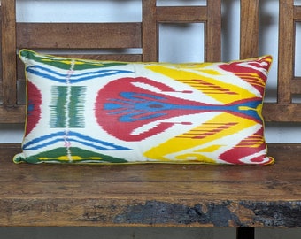 Cojín decorativo Ikat de 30 x 60 cm, tapicería Ikat, tela Ikat, tejido a mano en Afganistán.