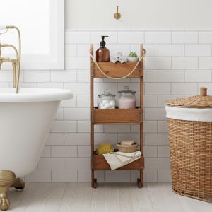 Mensola indiana realizzata con vecchi stampi per mattoni, mensola per bagno o cucina in legno di recupero, autoportante o sospesa, stile rustico vintage, 33x16x90 (H)