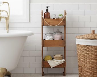 Estantería india hecha con moldes de ladrillos antiguos, estante de madera reciclada para baño o cocina, independiente o colgante, estilo rústico vintage, 33x16x90 (alto)