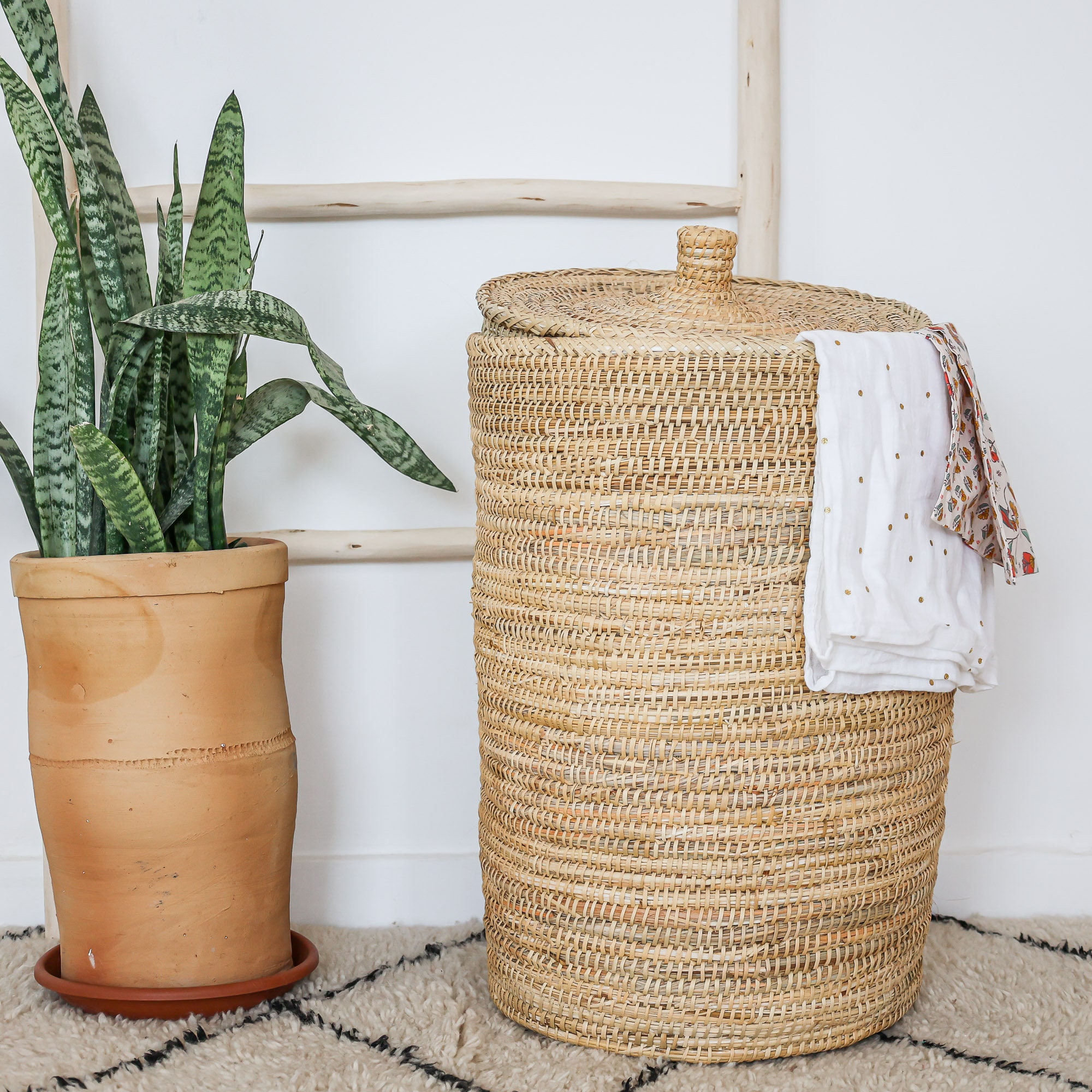 Large Laundry Basket or Storage Basket Handcrafted in Natural Fibers in  Bohemian Style -  Hong Kong