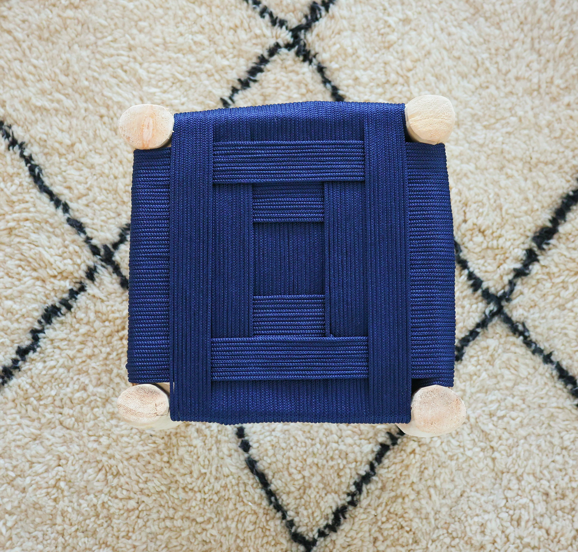 Child's Stool in Raw Wood and Weaving of Navy Blue Rope Etsy