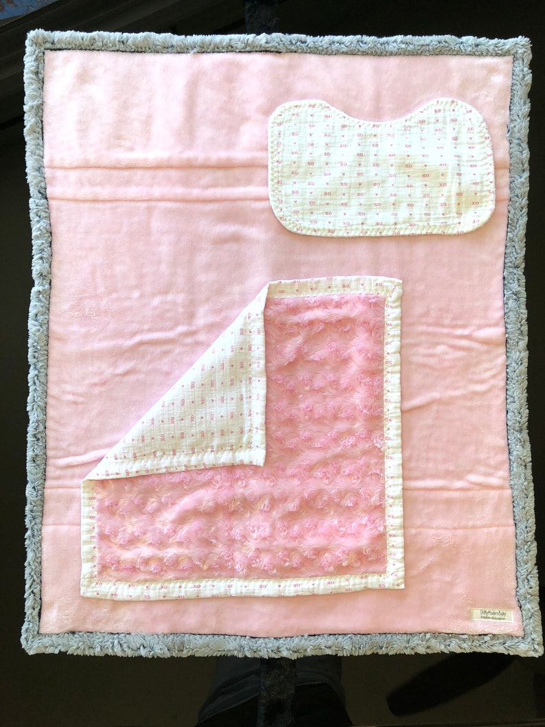 Handmade Modern Baby Minky Baby Blanket Pink Kisses and Hugs Etsy
