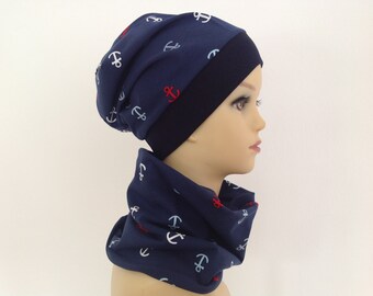 Cap , Beanie for KU 35-40 cm , Baby cap , Cap with anchor motif , Transitional cap for spring and autumn.