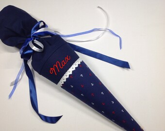 Fabric school cone, sugar cone, school cone with anchor, school cone for boys, school cone for girls, school cone cushion, school cone with name.