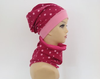 Children's cap, beanie, loop for KU 45-50 cm, with star motif, desired sizes possible.