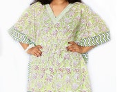 Indian Hand Block Printed Kaftan Plus Size Kaftan Dress For Women Beach Wear Party Dressing Clothing Night Tunic Vintage Kimono Robe
