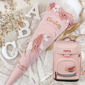 Schultüte Einhorn l Schultüte passend zum Ergobag Unzähmbär rosa I 70 cm I Schultüte I Mädchen I 3D I Glitzer I Pferd I pastell I edel l