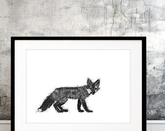 Kunstdruck Schwarz Weiß / Tiere des Waldes, Poster Fuchs Aquarell, Druck auf Leinwand, Illustration Waldtiere, minimalistische Drucke