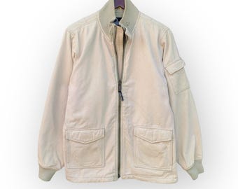 Vintage Penfield Beige Workwear Bomber Jacket - Utility Pocket Canvas Zip Up Military Style - Streetwear Chore Jacket  / Size M
