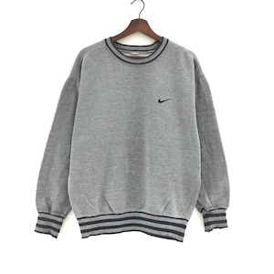 vintage 90s Nike Small Swoosh Crewneck Ringer Long Sleeve Sweatshirt Embroidered Small Logo Men 90s Clothing  / L