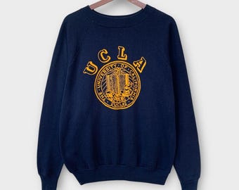 ¡Raro! Sudadera vintage de los años 70 de la UCLA (Universidad de California en Los Ángeles) con cuello redondo y logo de terciopelo / Moda universitaria / Talla M