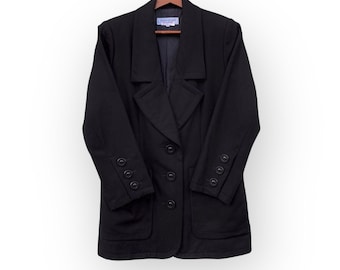 Abrigo de lana vintage de los años 80 de YVES SAINT LAURENT - Fabricado en Francia - Negro - Doble bolsillo - Diseñador de lujo de París / Talla M