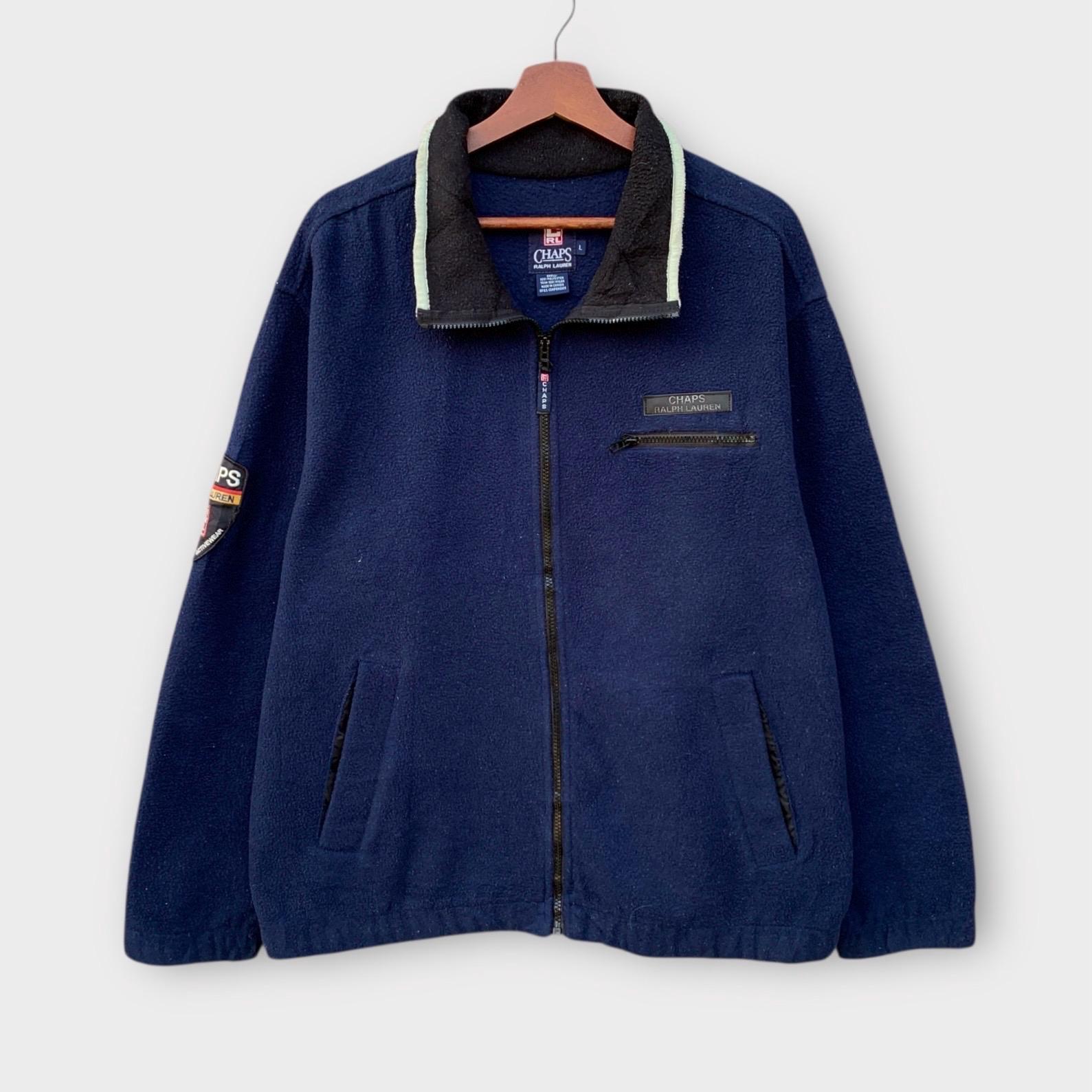 Vintage 1990s Chaps Ralph Lauren Fleece Jacket Navy Blue Full Zip