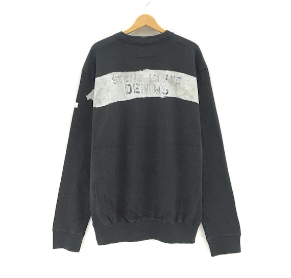 Stone Island Denims Crewneck Long Sleeve Sweatshirt Spell Out Big Logo Pull Over Jumper / Italian Luxury / XL Fit