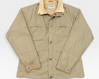 Vintage 1980s  LL Bean Freeport Maine Field Jacket,  Zipper Snap Button Beige Khaki Long Sleeve,  Vintage Casual Jacket  / Size L