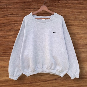 Vintage 1990s Nike Sweatshirt Grey Crewneck Small Swoosh Embroidered Logo Pullover Baggy Style Made In Usa / Size L