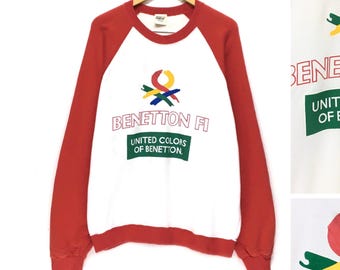 Vintage 90s Benetton Formula 1 Crewneck Long Sleeve Sweatshirt BigLogo Rainbow Nice Design / Motorsports Style / Racing Fashion / L