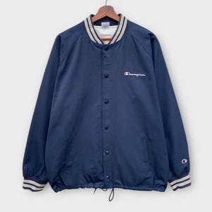 Champion Varsity Snap Button Windbreaker Jacket Embroidered Logo Streetwear Style / Size L