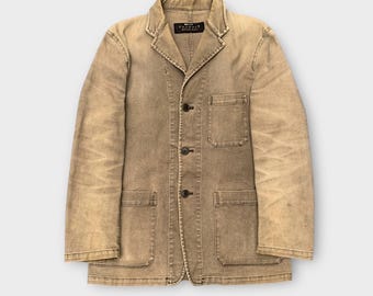 Chaqueta tipo blazer de mezclilla vintage desgastada para hombre de Bigi Japan, ropa de trabajo utilitaria de marca japonesa / S
