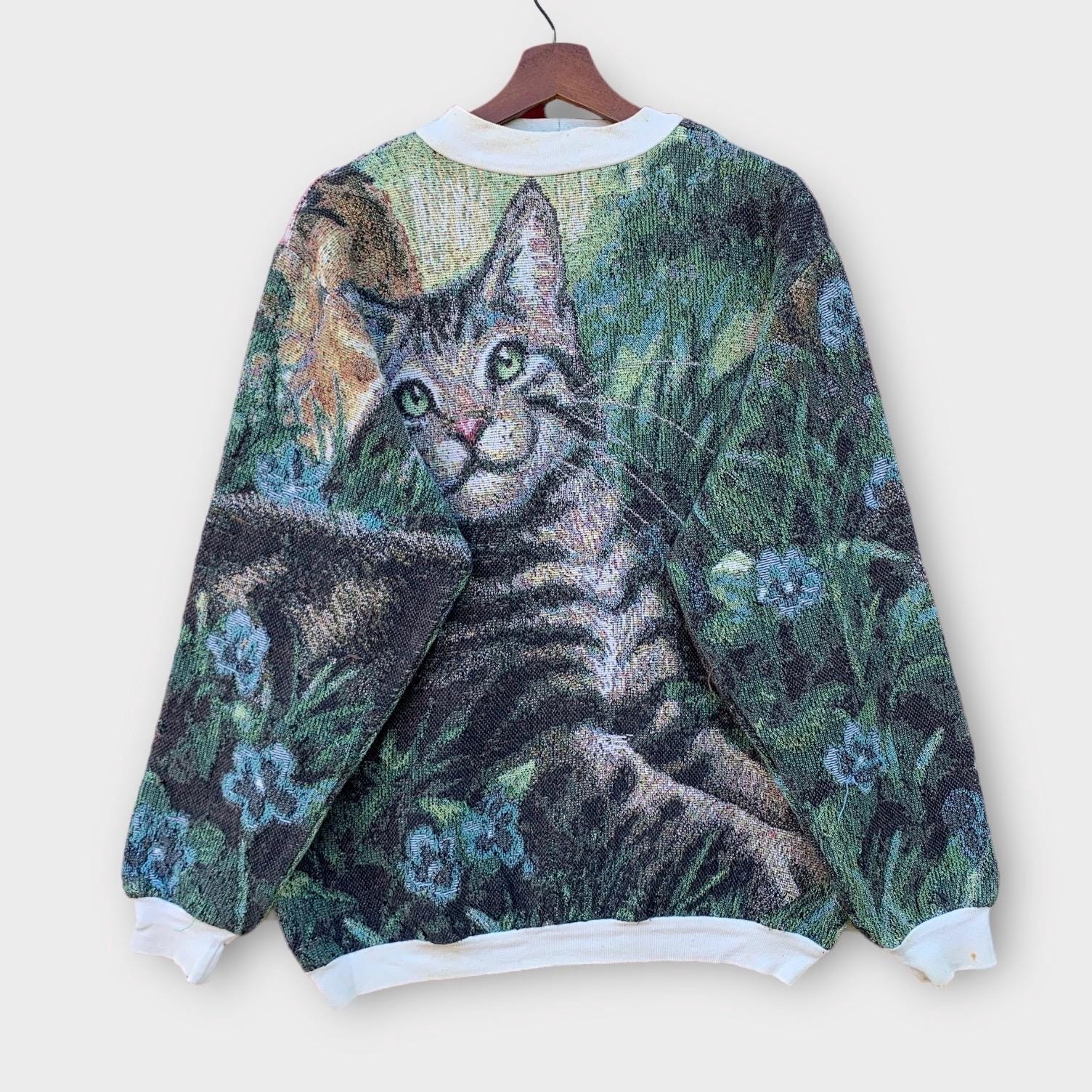 Rare! Vintage 90s Sugar Street Weavers Big Cat Crewneck Sweatshirt