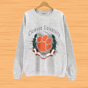 Vintage 90er Jahre Clemson Universität Crewneck Langarm Sweatshirt Big Logo Vintage Clemson Tigers Football Mannschaften / UNIVERSITÄT MODE / M