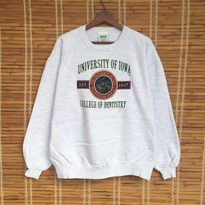 Vintage 1990s The University Of Iowa Crewneck Long Sleeve Sweatshirt Embroidered Big Logo Pull Over / University Fashion / L
