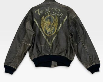 Vintage 1980s Avirex Type A-2 Tantalizing Take Off Leather Flight Bomber Jacket Vintage Avirex Usa 1987 Us Army Air Force / Size L