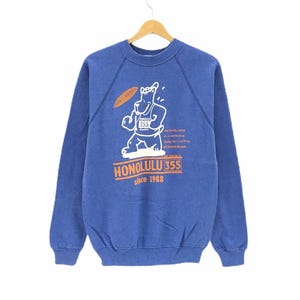 Vintage 1980s Hanes Honolulu 355 Hawaiian Crewneck Long Sleeve Sweatshirt Big Logo Pull Over Jumper Vintage Clothing Hanes 1988 / S