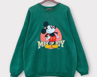 Vintage jaren 90 Mickey Mouse sweater met ronde hals en lange mouwen trui trui vintage kleding cartoon Walt Disney / XL