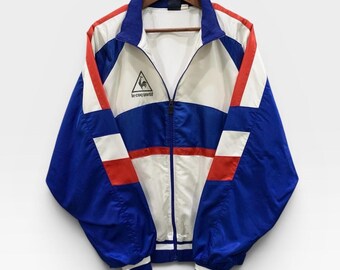 Vintage 1990s Le Coq Sportif  France Bomber Zipper Jacket Long sleeve Colour Block Made In Japan / Size L