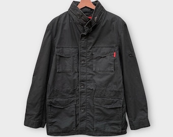 Vintage 291295 Homme Labo Black Field Jacket With Utility Pocket - Military Style Button Up Zipper Jacket / Streetwear Outerwear / Size M
