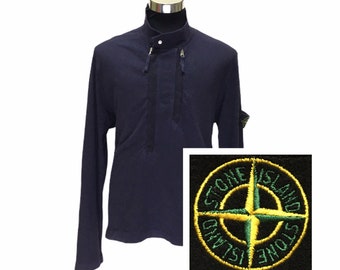 Selten ! Authentisches Vintage Stone Island Langarm-Sweatshirt mit halber Reißverschluss authentische Patches Logo auf der linken Seite / italienischer Luxus / mittlere Passform