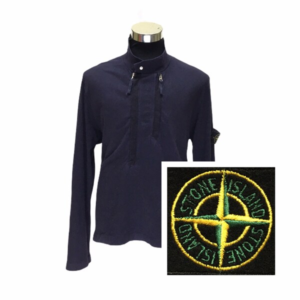 Zeldzaam! Authentiek Vintage Stone Island sweatshirt met halve rits en lange mouwen Authentiek logo met patches links / Italiaanse luxe / medium pasvorm