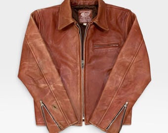 Vintage American Nostalgia Brown Real Leather Jacket / Size M / Biker Jacket / Motorcycle Leather Jacket With Side Buckle .