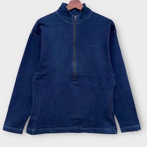 Blau Blau Japan Indigo Half Zip LongSleeve Sweatshirt Vintage Kleidung Japanische Marke / Size 2 (M)